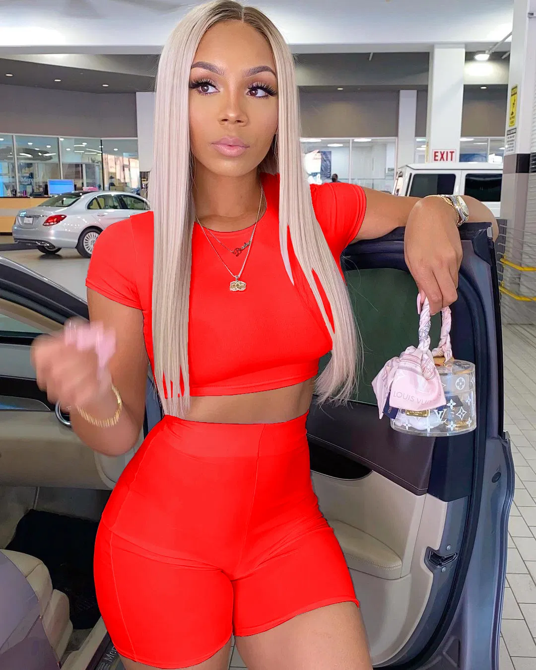 2021 New Woman Gym Tube Top Pants Biker Two Piece Short Set Summer Outfit with Casual