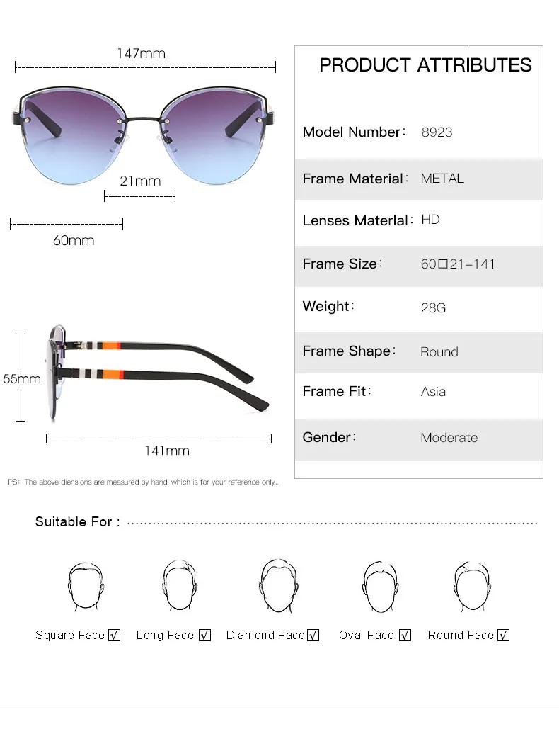 2021 Newly Fashion Cateye PC Lense with Metal Sunglasses
