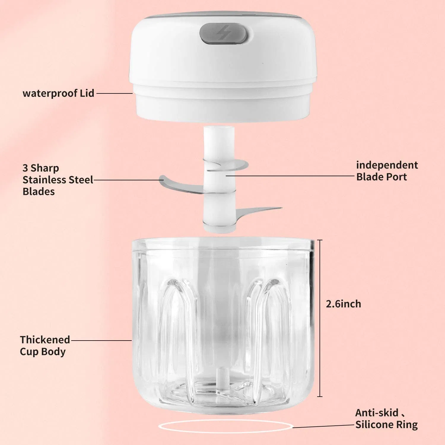 250ml Portable Mini Rechargeable Baby Food Garlic Chopper Wireless Electric Small Food Processor