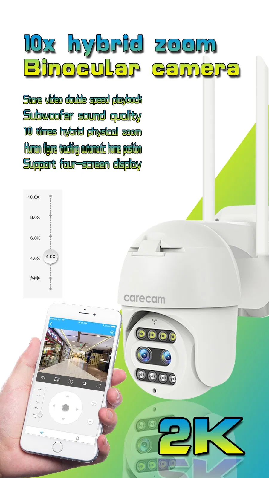 360 Degree 10X Electronic Zoom HD PTZ Camera Ai Smart Humanoid Tracking Camera H. 265 Onvif Outdoor CCTV Surveillance Camera Two Way Audio Day WiFi IP Camera