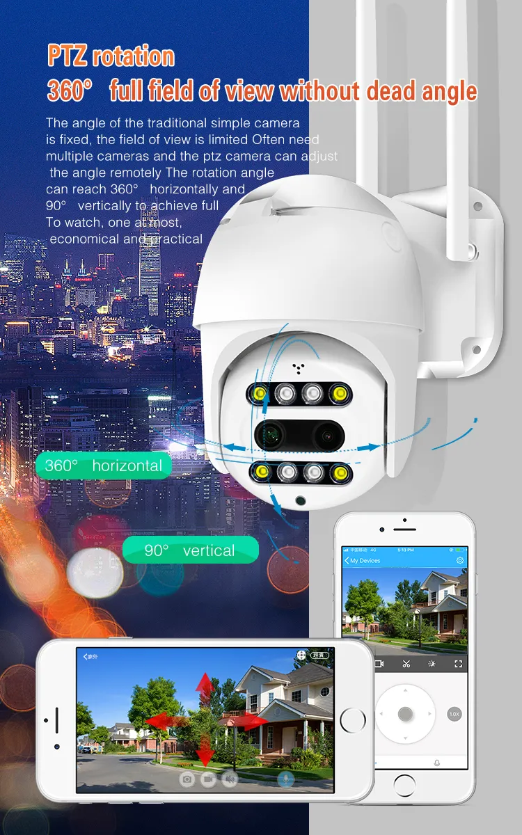 360 Degree 10X Electronic Zoom HD PTZ Camera Ai Smart Humanoid Tracking Camera H. 265 Onvif Outdoor CCTV Surveillance Camera Two Way Audio Day WiFi IP Camera