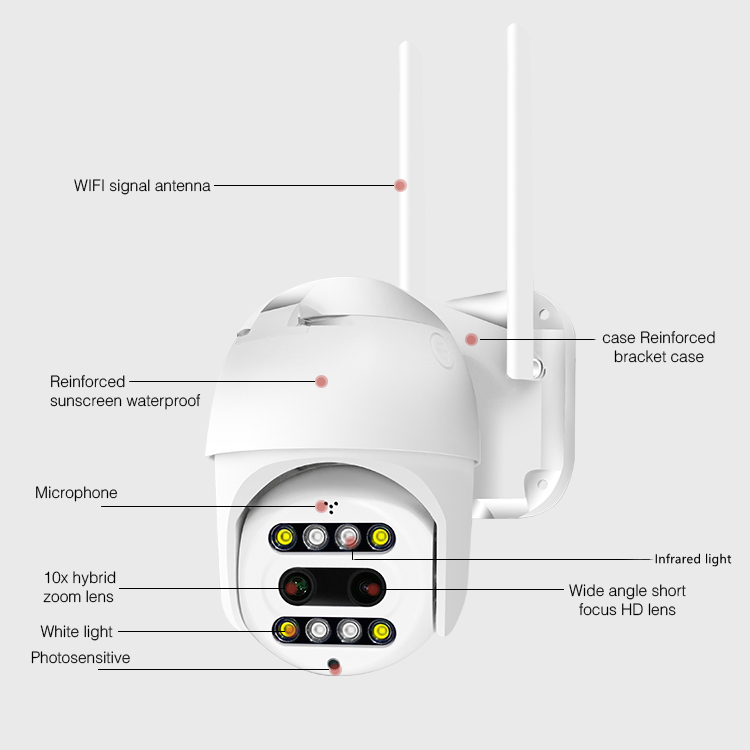 360 Degree 10X Electronic Zoom HD PTZ Camera Ai Smart Humanoid Tracking Camera H. 265 Onvif Outdoor CCTV Surveillance Camera Two Way Audio Day WiFi IP Camera