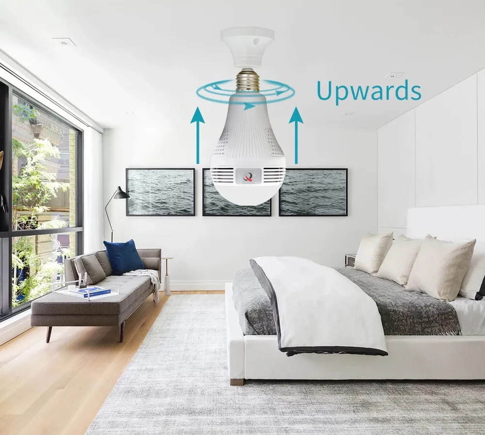 360 Degree Panoramic Onvif H. 265 1080P HD WiFi Bulb Camera WiFi Adjustable Bulb Camera