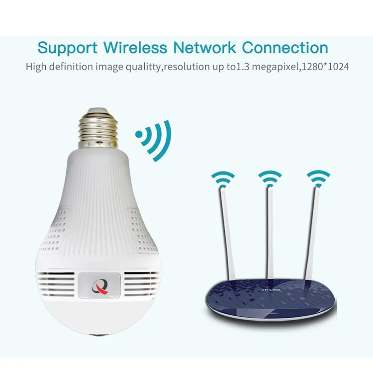 360 Degree Panoramic Onvif H. 265 1080P HD WiFi Bulb Camera WiFi Adjustable Bulb Camera
