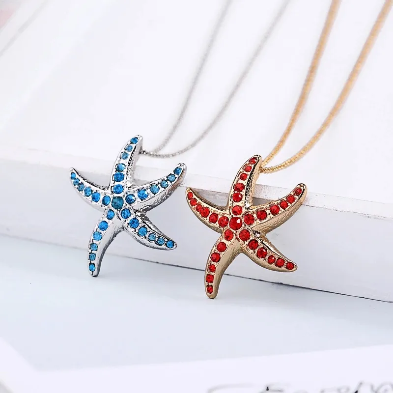 Alloy Diamond Pendant Beach Resort Starfish Necklace