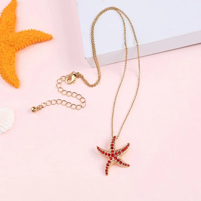 Alloy Diamond Pendant Beach Resort Starfish Necklace