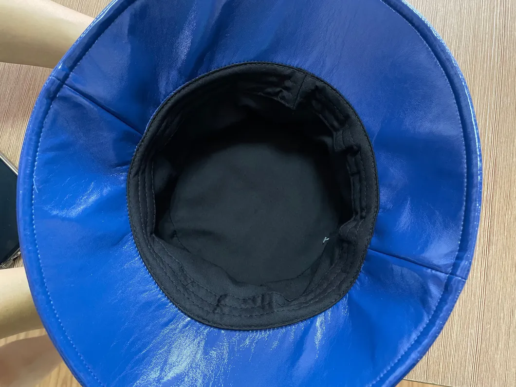 Bright PU Patent Leather Lined Lamb Down Fashion Bucket Hat