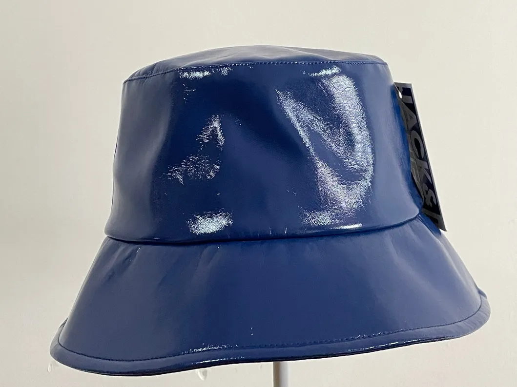 Bright PU Patent Leather Lined Lamb Down Fashion Bucket Hat
