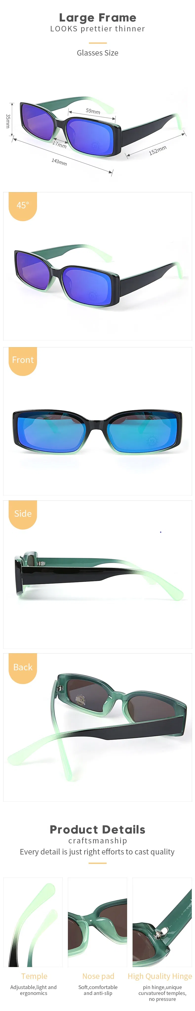 Custom 90s Rectangular Rectangle Frame Unisexretro Vintage Sunglasses