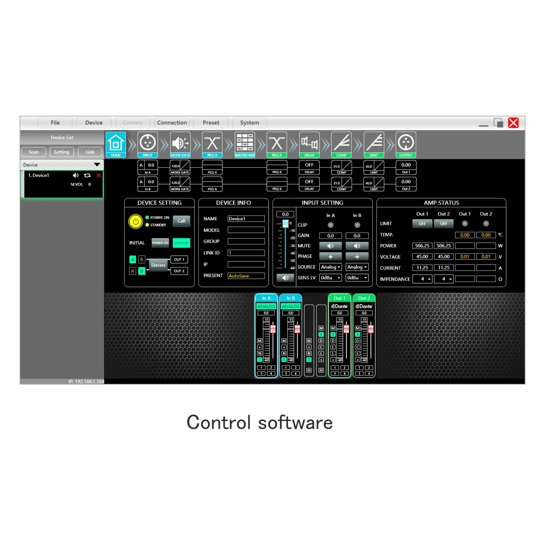 Dante Network and DSP 1000W Professional Class-D Mixer Power Amplifier with Control Software