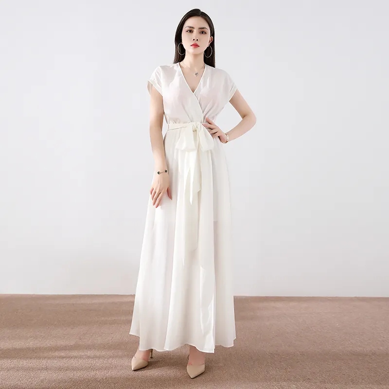 Fashion Short Sleeve Figure Flattering Long Sweep Maxi Women′ S Casual Dress