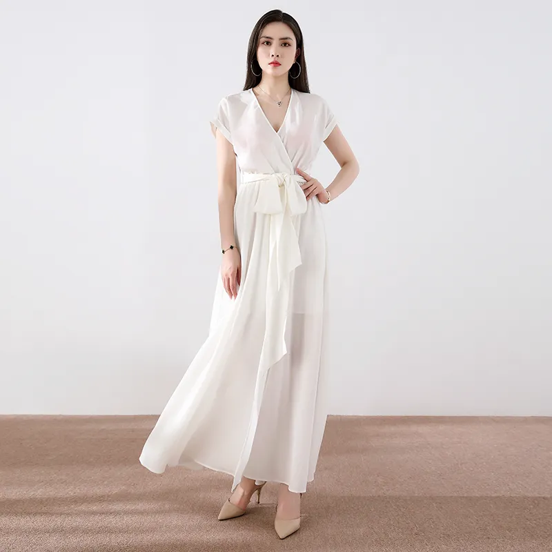Fashion Short Sleeve Figure Flattering Long Sweep Maxi Women′ S Casual Dress