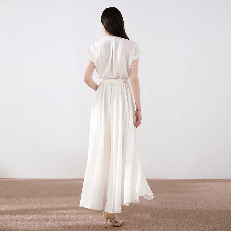 Fashion Short Sleeve Figure Flattering Long Sweep Maxi Women′ S Casual Dress
