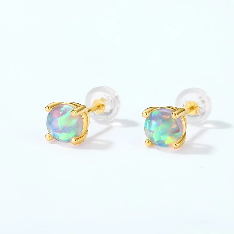 Fashionable Stud Trendy Earrings Simple Design 6mm Synthetic Opal Round Earrings
