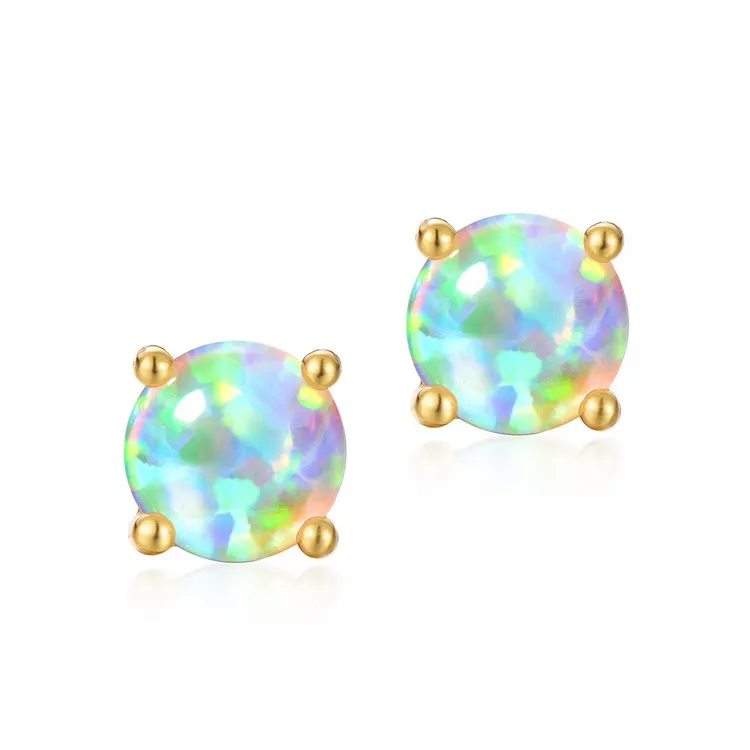 Fashionable Stud Trendy Earrings Simple Design 6mm Synthetic Opal Round Earrings