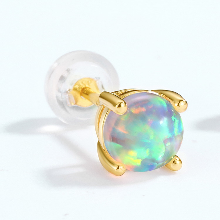Fashionable Stud Trendy Earrings Simple Design 6mm Synthetic Opal Round Earrings