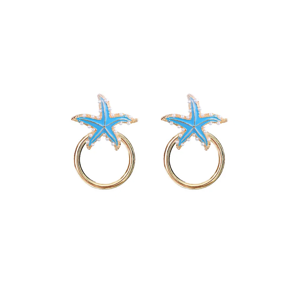 Female Simple High Quality Jewelry Starfish Pearl Circle Earrings