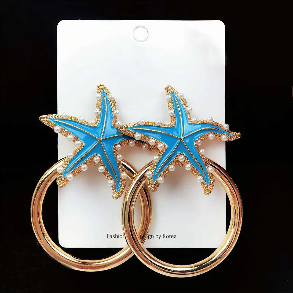 Female Simple High Quality Jewelry Starfish Pearl Circle Earrings