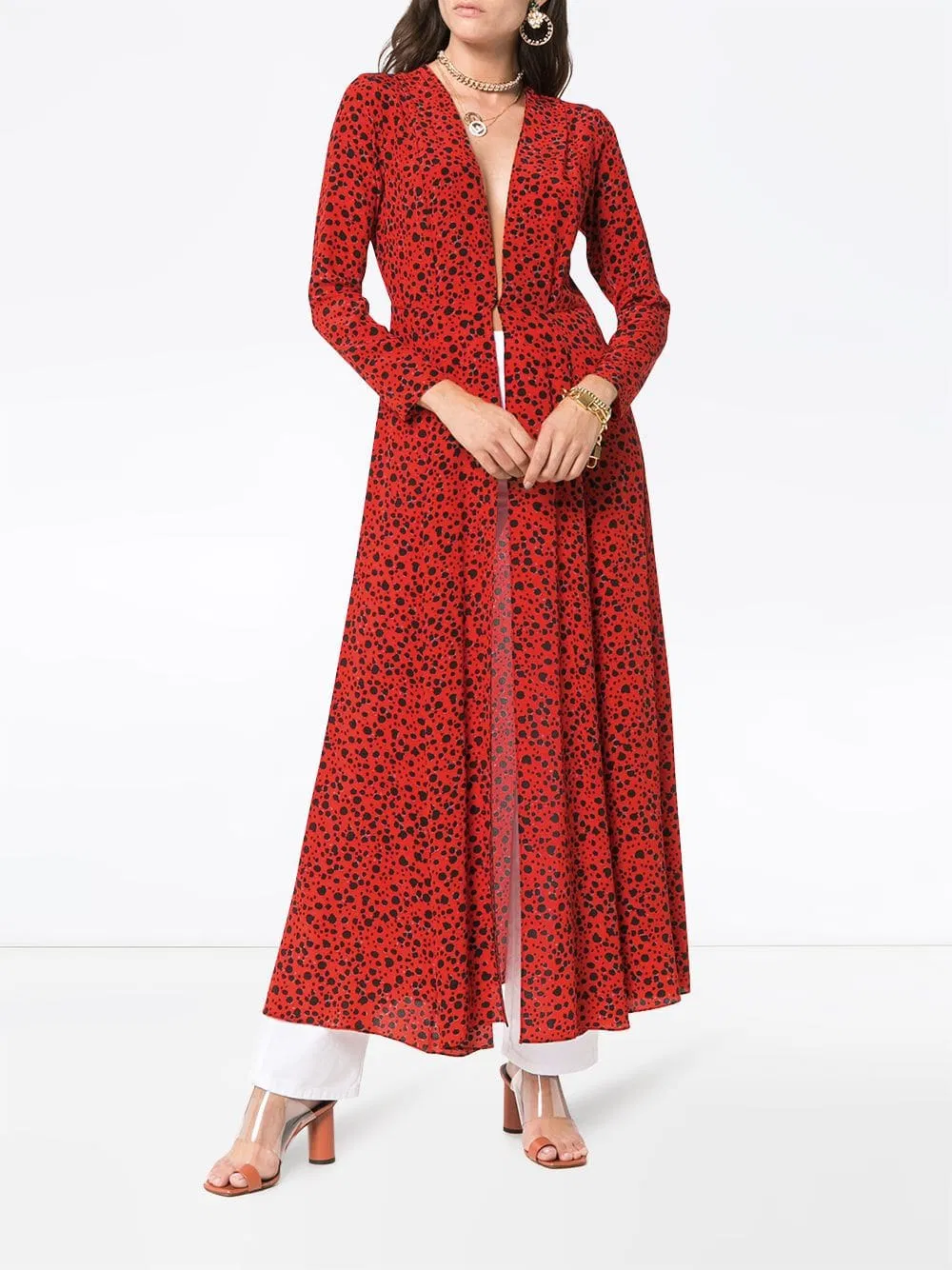 High Quality Women Cheetah Print Silk Maxi Robe Dresses