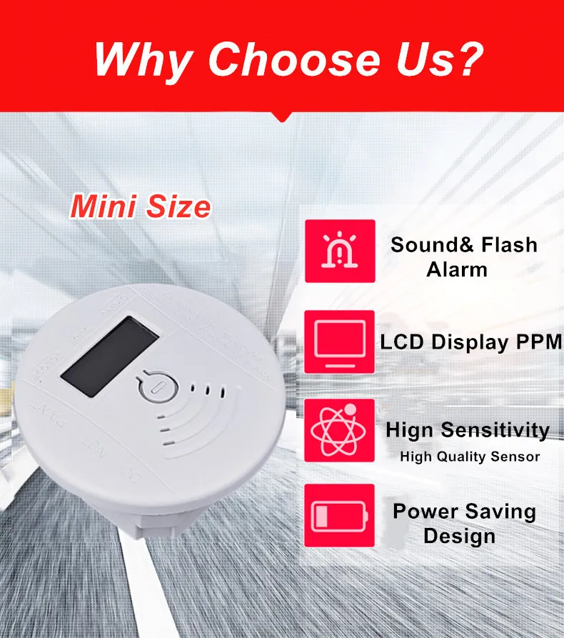 Home Security Independant Mini Carbon Monoxide Poisoning Detector