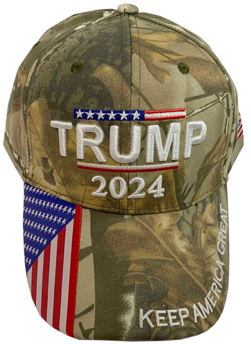 Hot Adult Mens Cotton Polyester American Flag 3D Embroidery Realtree Camo Baseball Cap Trumps 2024 Hat