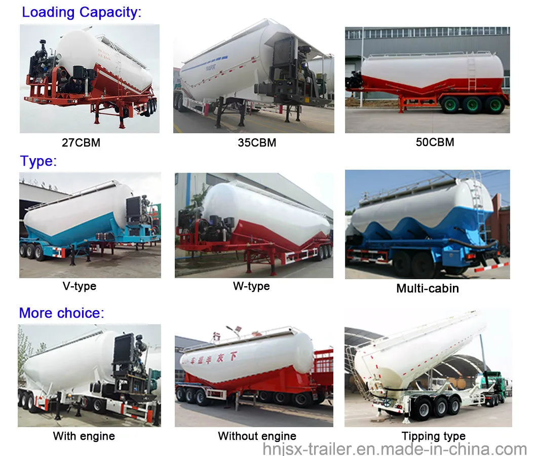 Jushixin Low Price 18-70m3 Optional Tri Axles Bulk Cement Transport Tanker Semi Trailer