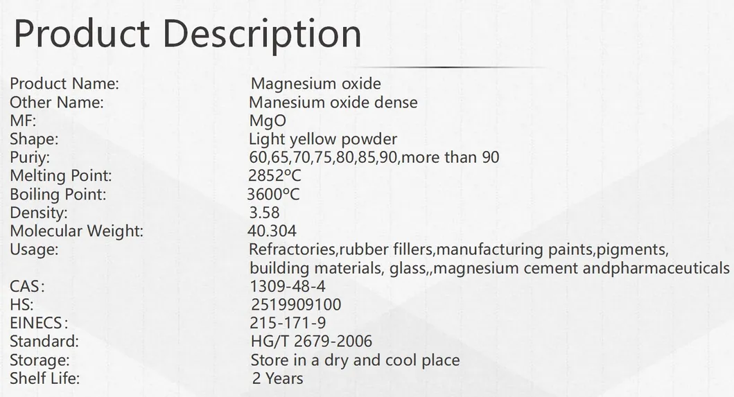 Magnesium Oxide 90 Industry Grade Light Yellow Magnesite Powder