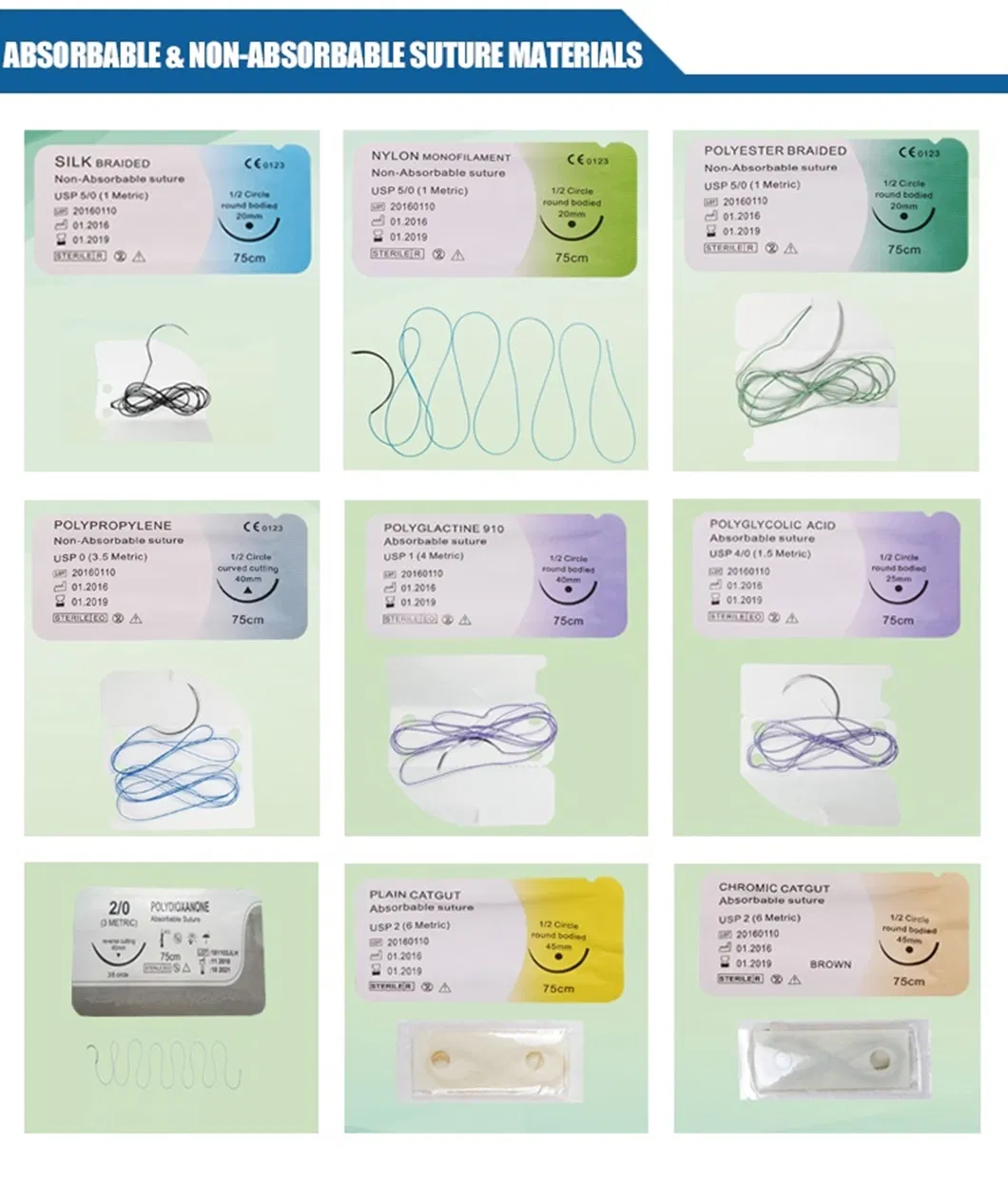 Medical Sterile Absorbable PDO Chromic Catgut PGLA PGA Surgical Sutures