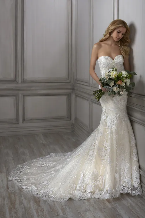 Mermaid Wedding Dress Beaded Strapless Sweetheart Lace Bridal Gown A165