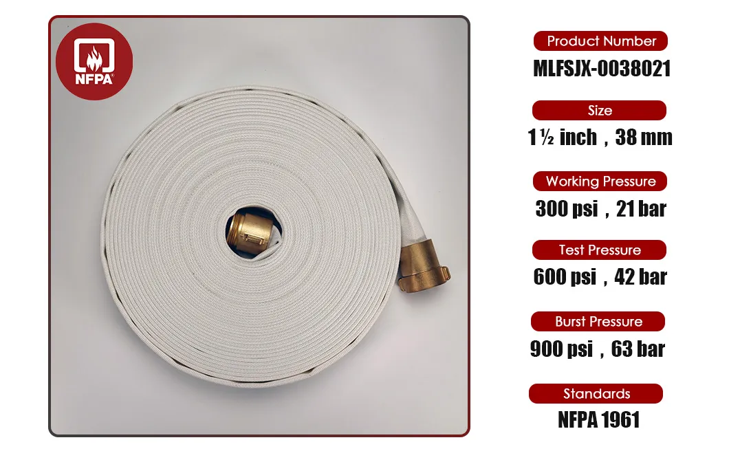 Nfpa Fire Hose 1-1/2" with EPDM Liner Working Pressure 300psi Canvas Hose