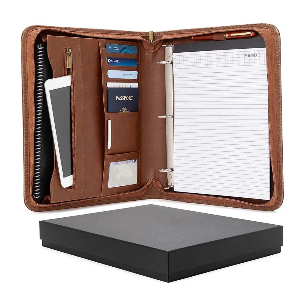 Office Supplies A4 Organizer PU Folding Bag Faux Leather Binder File Folders Portfolio