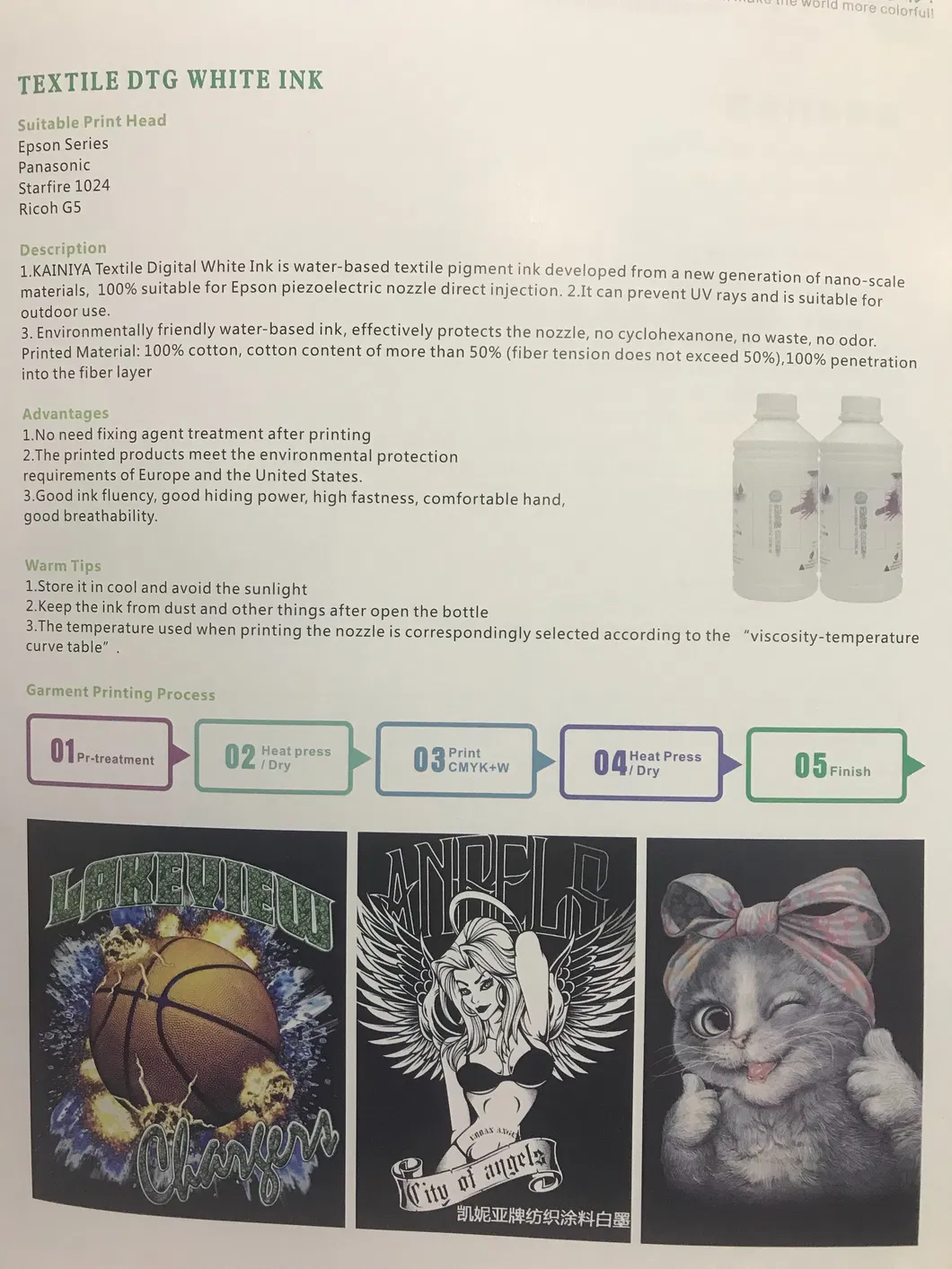 Pigment White Inks for Digital Pet Heat Press Printing Machine Vivid Color