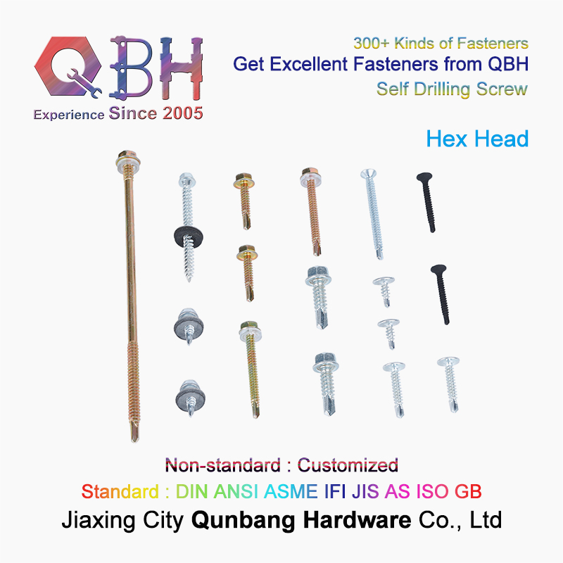 Qbh Customized Zinc Plated HDG Black Plain Zp Yzp Heat Treatment Dacromet Geomet Carbon/Stainless Steel Hex Head Washer Self Drilling Screw Roofing Fasteners