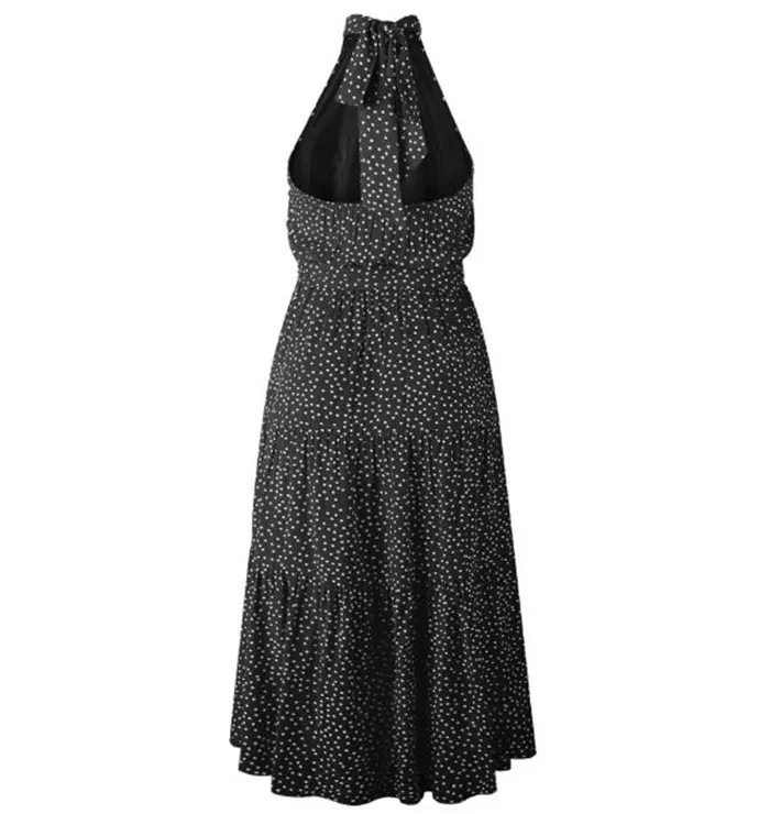 Shangyan Womens Casual Halter Neck Sleeveless Floral Long Maxi Dress Backless Loose Ruffle Sundress with Belt