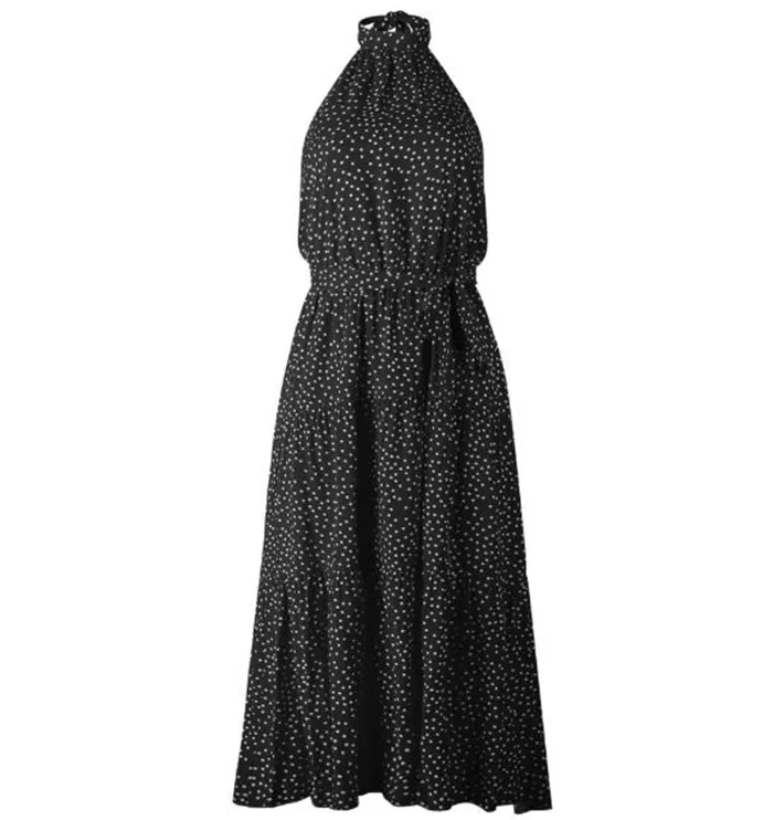 Shangyan Womens Casual Halter Neck Sleeveless Floral Long Maxi Dress Backless Loose Ruffle Sundress with Belt