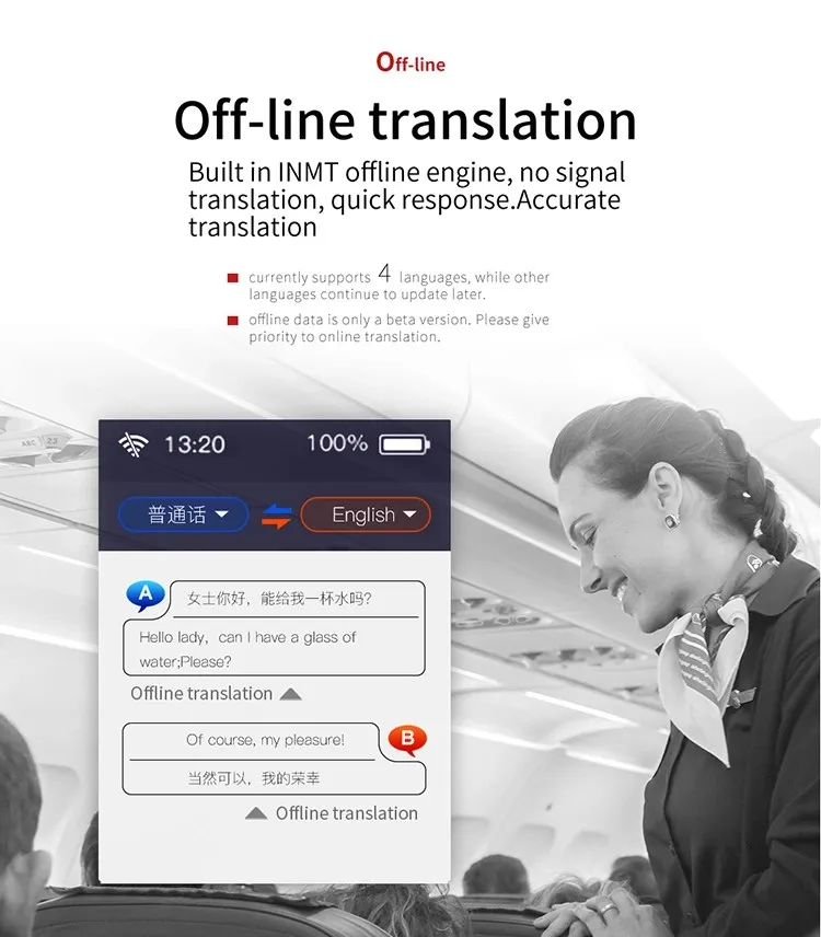 Smart Speech Translator with 2.0inch HD Touch Screen Support 75 Languages for Learning Travel Business Shopping Support WiFi Hotspot Networks