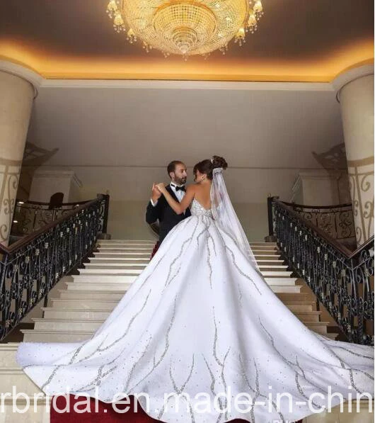 Strapless Ball Gowns Beaded Crystal Satin Sweetheart Wedding Bridal Dresses Z2072