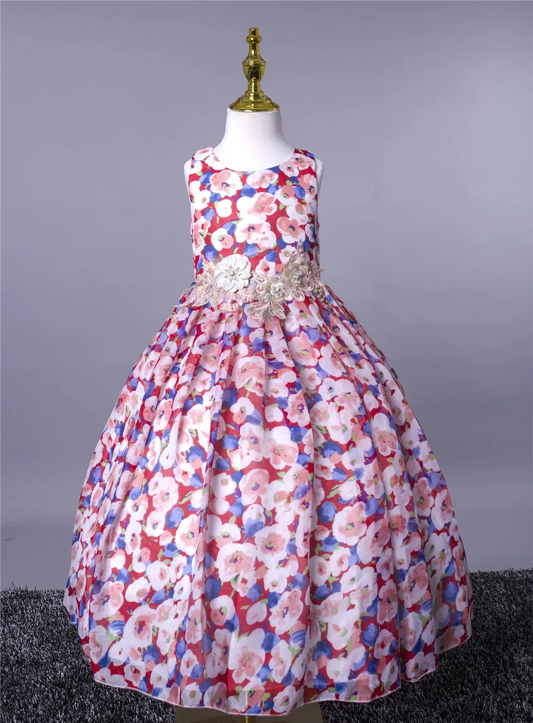 Summer Round Neck Printed Flower Ruffle Princess Casual Dresses