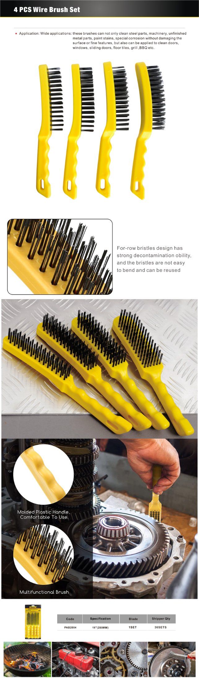 Tools Wire Brush Set Plastic Handle Industrial Heavy Duty