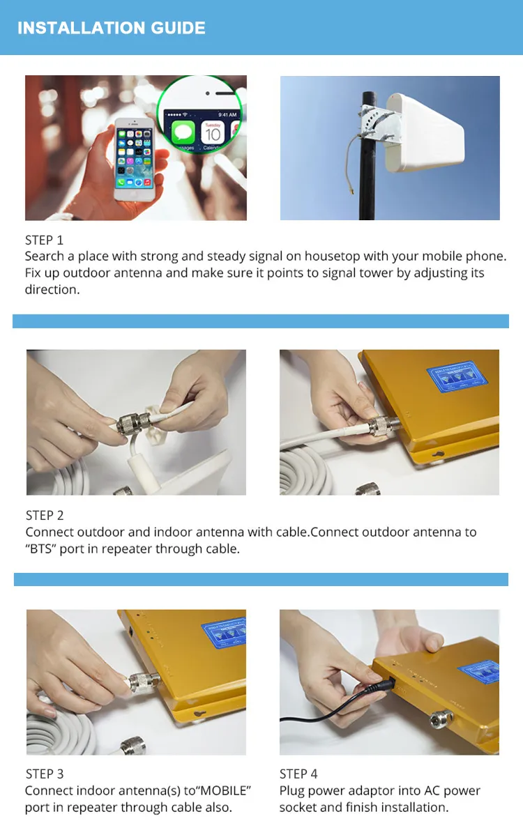 Top-Selling Cellular GSM 2g 3G 4G LTE Data Wireless Signal Booster Triband Mobile Phone Network Repeaters Full Kit with Antennas and Cable for Home and Office