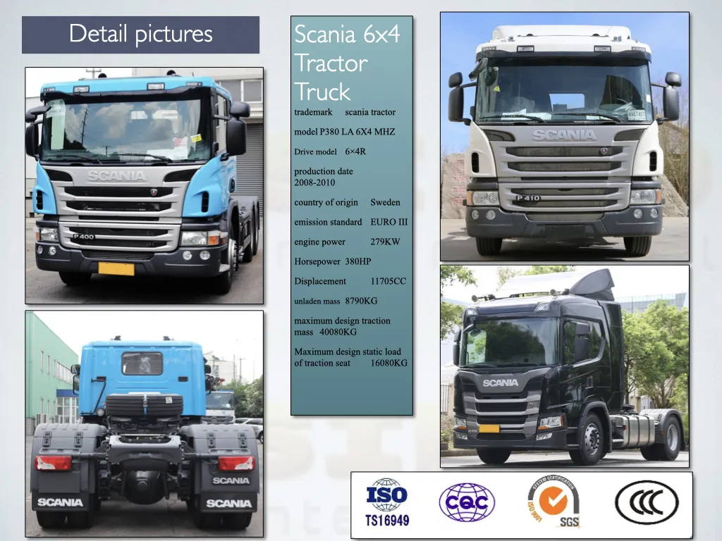 Used Scania Tractor Truck 6X4 P380 Trailer Truck 10 Wheels 6*4 Tractor Trucks P410 Second Hand Scania Heavy Duty Trucks Used Trailer Head Truck