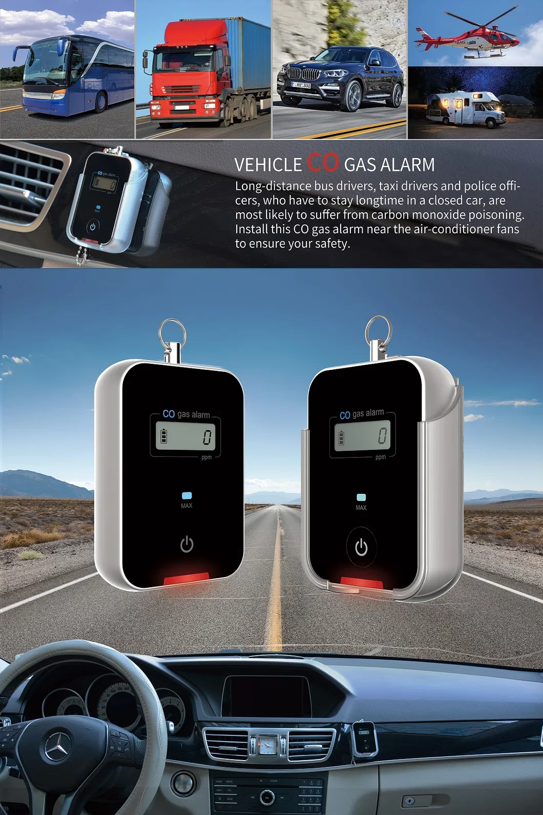 Vehicle Co Gas Alarm Carbon Monoxide Gax Alarm