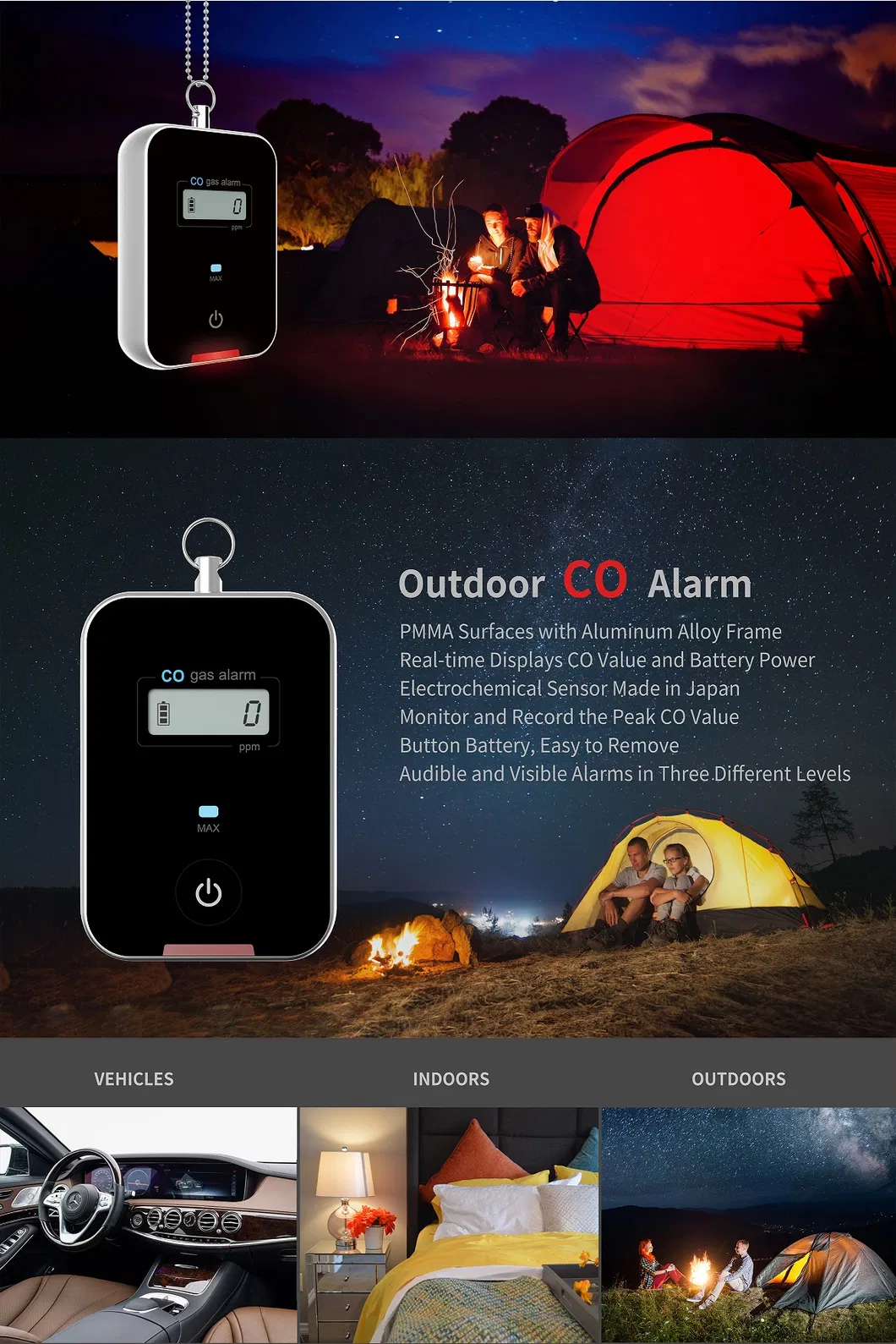 Vehicle Co Gas Alarm Carbon Monoxide Gax Alarm
