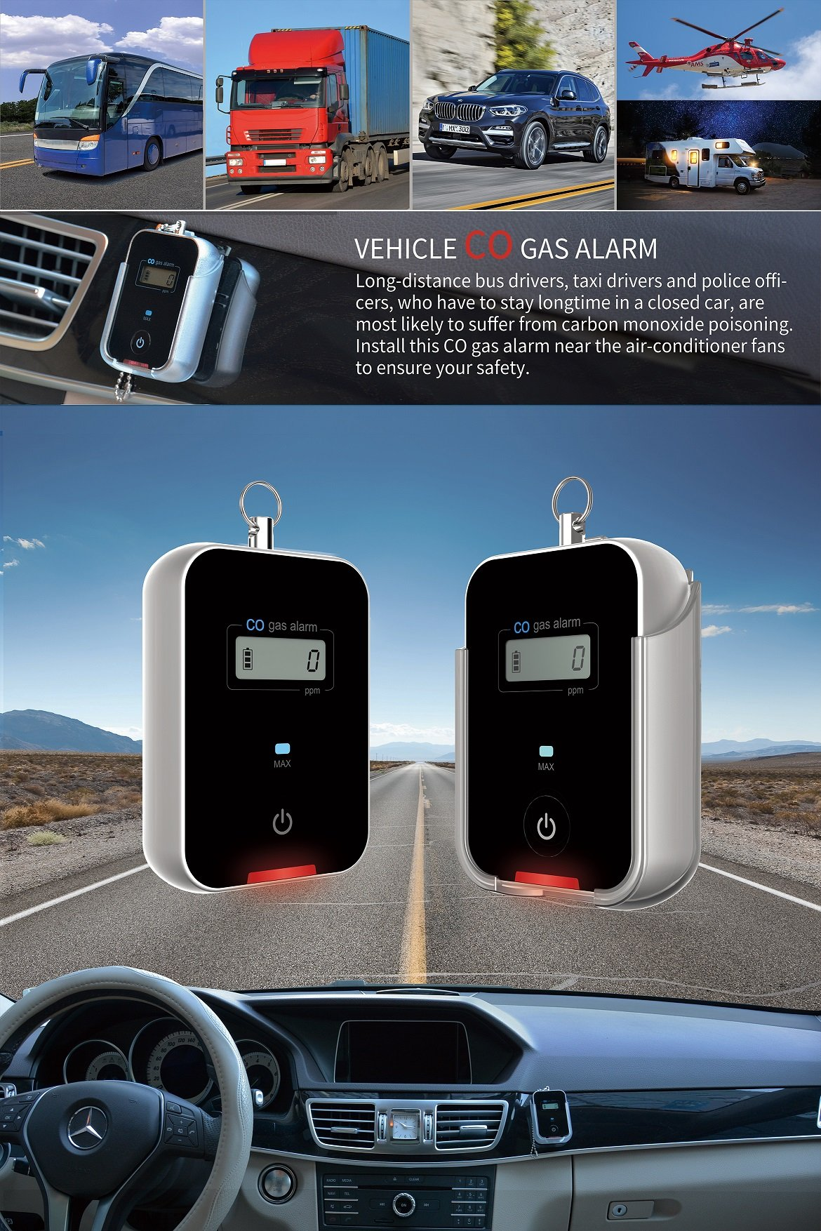Vehicle Co Gas Alarm Carbon Monoxide Gax Alarm