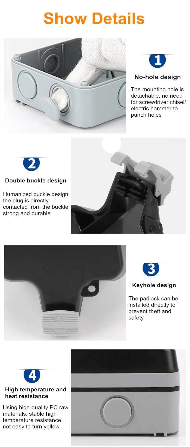 Waterproof Wall Switch Socket Box Safety Floor Socket Cover Box Outdoor IP66 Double French Type